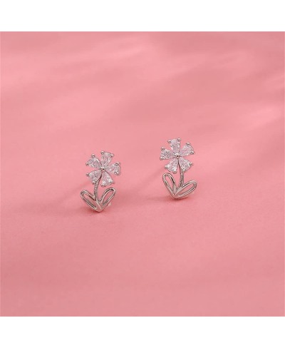 Cute Flowers Small CZ Stud Earrings 925 Sterling Silver Cartilage Hypoallergenic Piercing Tiny Studs for Women Little Girls D...