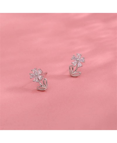 Cute Flowers Small CZ Stud Earrings 925 Sterling Silver Cartilage Hypoallergenic Piercing Tiny Studs for Women Little Girls D...