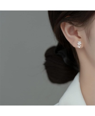 Cute Flowers Small CZ Stud Earrings 925 Sterling Silver Cartilage Hypoallergenic Piercing Tiny Studs for Women Little Girls D...