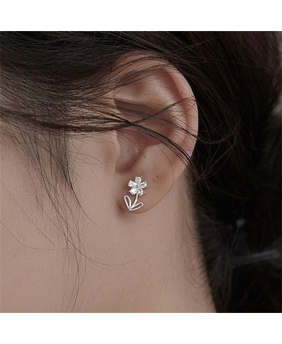 Cute Flowers Small CZ Stud Earrings 925 Sterling Silver Cartilage Hypoallergenic Piercing Tiny Studs for Women Little Girls D...