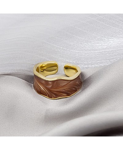 Enamel Rings for Women Trendy Colorful Open Ring Gold Finger Enamel Jewelry $12.89 Statement