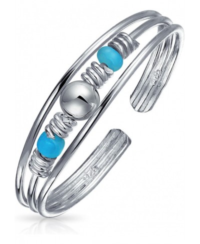 Boho Fashion Blue Bead Stabilized Turquoise Midi Toe Ring For Women For Teen 925 Sterling Silver Adjustable $18.46 Toe Rings