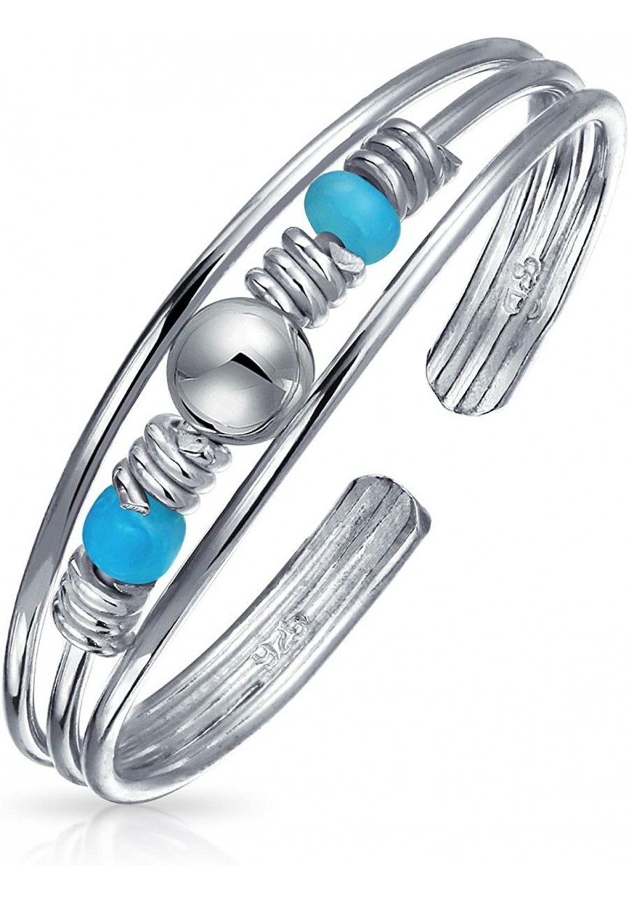 Boho Fashion Blue Bead Stabilized Turquoise Midi Toe Ring For Women For Teen 925 Sterling Silver Adjustable $18.46 Toe Rings