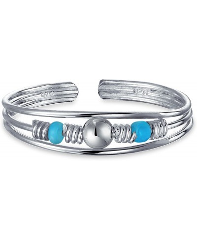 Boho Fashion Blue Bead Stabilized Turquoise Midi Toe Ring For Women For Teen 925 Sterling Silver Adjustable $18.46 Toe Rings