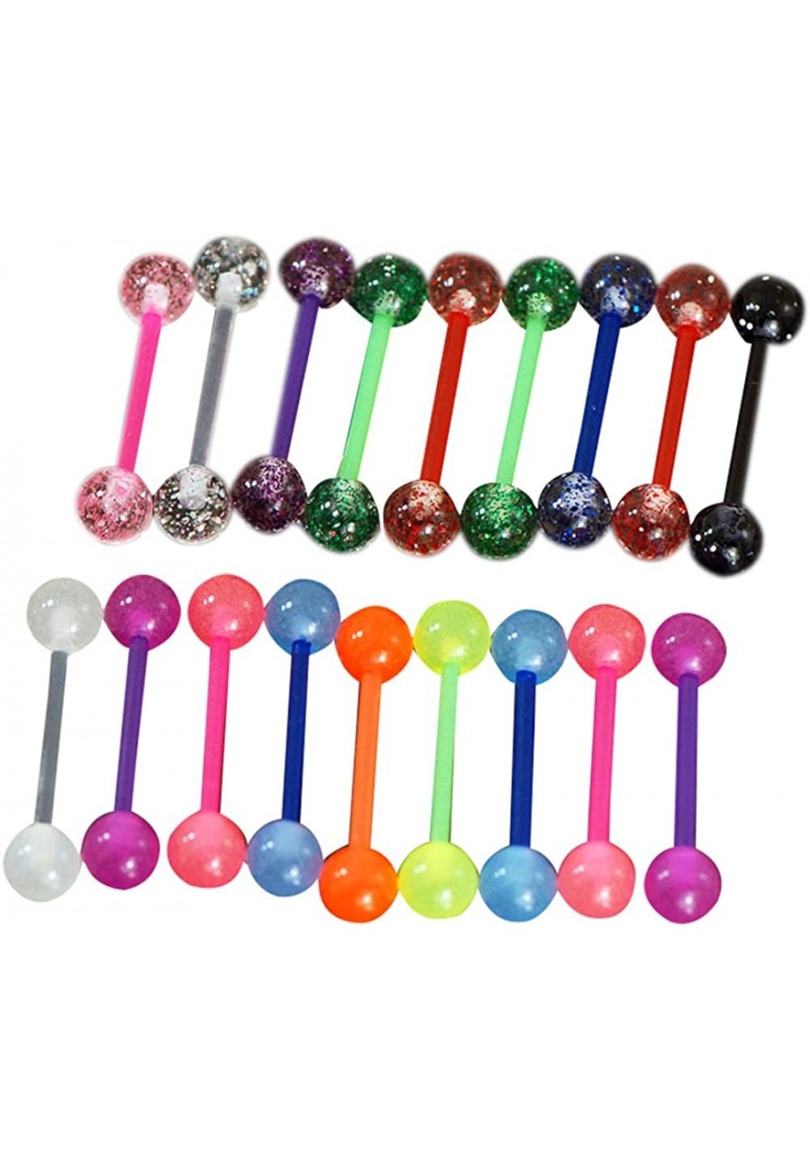 20 Pc 14g 5/8" Glow in The Dark and Glitter Ball Tongue Rings Nipple Barbells $9.12 Piercing Jewelry