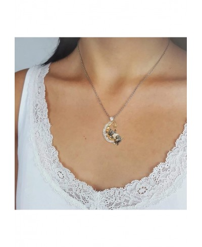 Crescent Necklaces for Women Cute Cat Moon Star Pendant Necklace Fashion Vintage Two Tone Shiny Diamond Encrusted Crystal Cub...