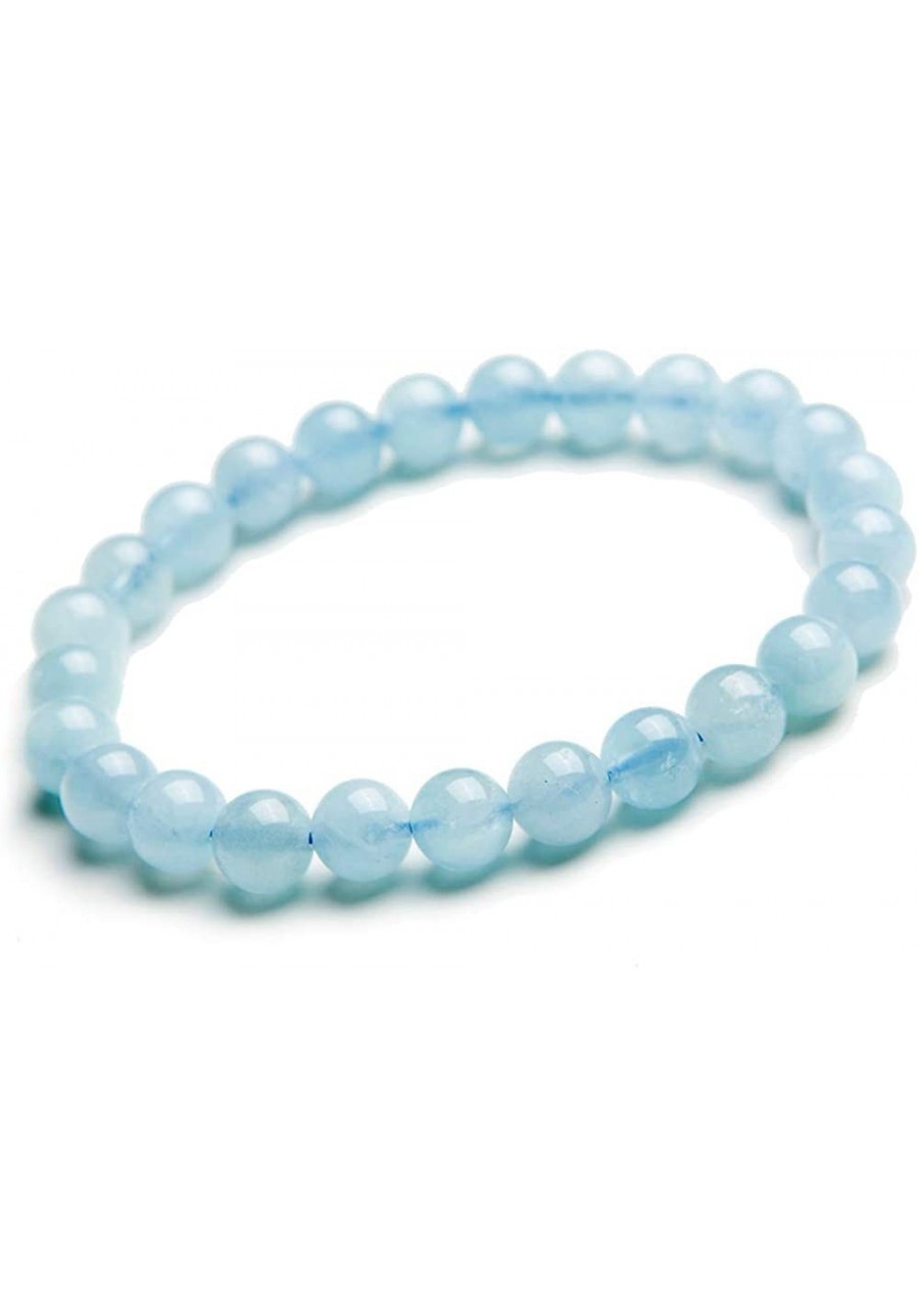 7mm Natural Blue Aquamarine Gemstone Stretch Crystal Round Bead Bracelet $18.66 Stretch