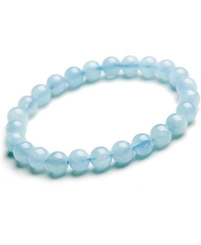 7mm Natural Blue Aquamarine Gemstone Stretch Crystal Round Bead Bracelet $18.66 Stretch