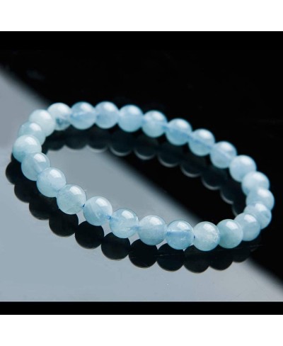 7mm Natural Blue Aquamarine Gemstone Stretch Crystal Round Bead Bracelet $18.66 Stretch