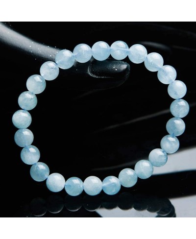 7mm Natural Blue Aquamarine Gemstone Stretch Crystal Round Bead Bracelet $18.66 Stretch