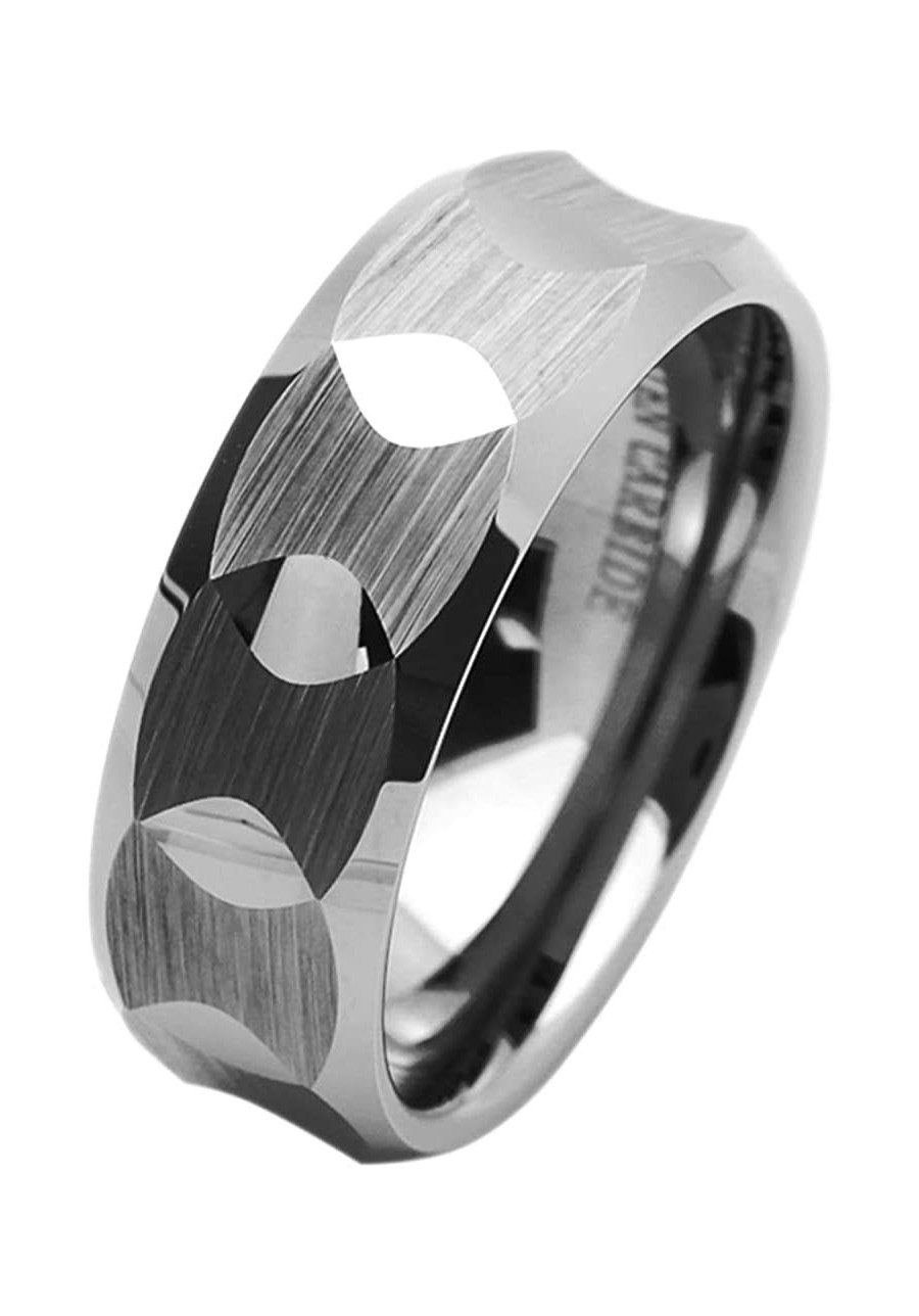 8MM Comfort Fit Tungsten Carbide Wedding Band Faceted Alternating Brush & Polish Tungsten Ring (5 to 15) $28.94 Wedding Bands