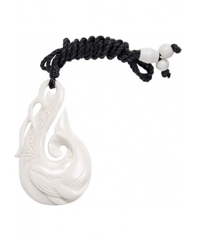 Women's Men's Hand Carved Bone Sea Waves Maori HEI Matau Hook Whale Pendant Necklace $33.19 Pendant Necklaces