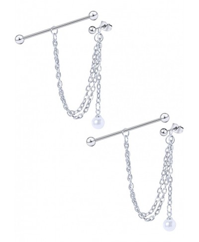 Stainless Steel Industrial Earrings with Chain Dangle Industrial Piercing Jewelry Stud Earlobe Earring Industrial Barbell for...