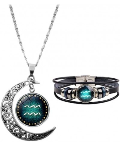 Hollow Crescent Constellation Necklace Pendant Vintage Woven Leather Bracelet Bangle for Women Men Fashion Jewelry 2Pcs/set $...