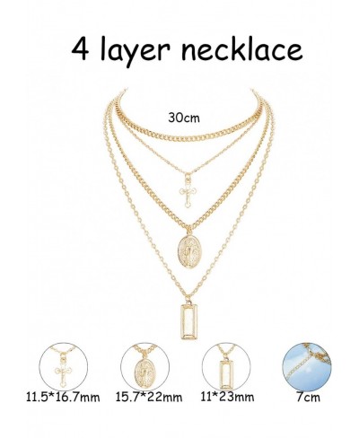 2PCS Layered Choker Necklaces for Women Tag Coin Cross Crucifix Blessed Virgin Mary Pendant Necklace Chain Silver Tone Gold T...