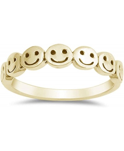 Yellow Gold Plated Sterling Silver Cute Smiley Faces Band Ring Sizes 4-10 $14.46 Bands