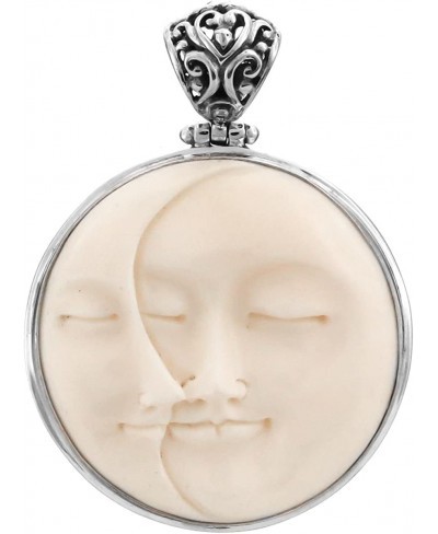 Carved Sun Crescent Moon Moonface Duo Goddess Bison Bone 925 Sterling Silver Pendant 1 3/4 $30.37 Pendants & Coins