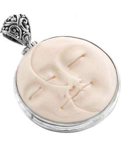 Carved Sun Crescent Moon Moonface Duo Goddess Bison Bone 925 Sterling Silver Pendant 1 3/4 $30.37 Pendants & Coins