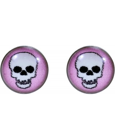 Petite Punk Pink Skull .925 Sterling Silver Stud Earrings Halloween Sterling Silver Stud Earrings Halloween Stud Earrings for...