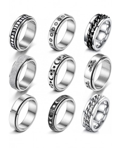 9Pcs Stainless Steel Fidget Anxiety Rings Spinning Spinner Fidget Band Ring Set Stress Relieving Cool Anxiety Rings for Women...