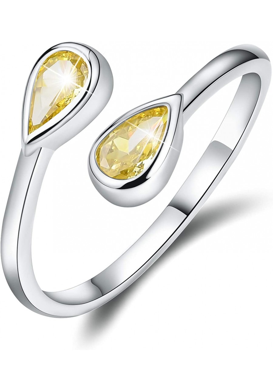 14K Gold Plating 925 Sterling Silver Birthstone Rings Pear Shape Cubic Zirconia Rings Double Gemstone Adjustable Rings Birthd...