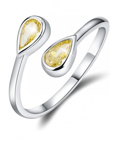 14K Gold Plating 925 Sterling Silver Birthstone Rings Pear Shape Cubic Zirconia Rings Double Gemstone Adjustable Rings Birthd...