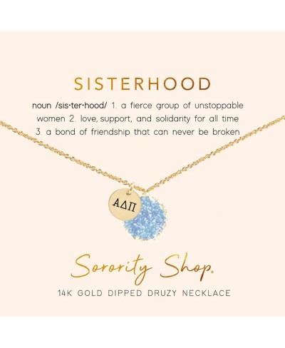 ADP Necklace - Alpha Delta Pi Blue Druzy Gemstone Necklace with Engraved Pendant – 14K Gold Dipped Jewelry with Blue Gemstone...