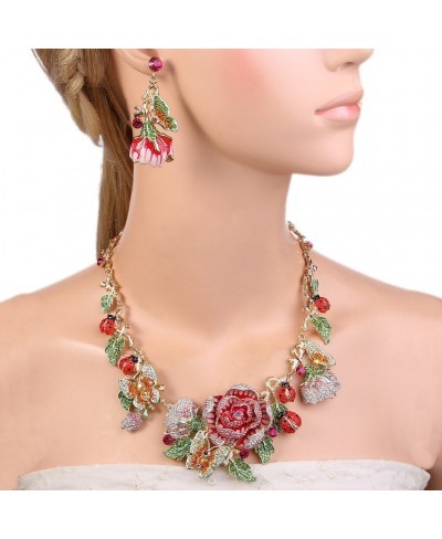 Crystal Enamel Flower Cluster Butterfly Ladybug Insect Necklace Earrings Set Gold-Tone $35.64 Jewelry Sets