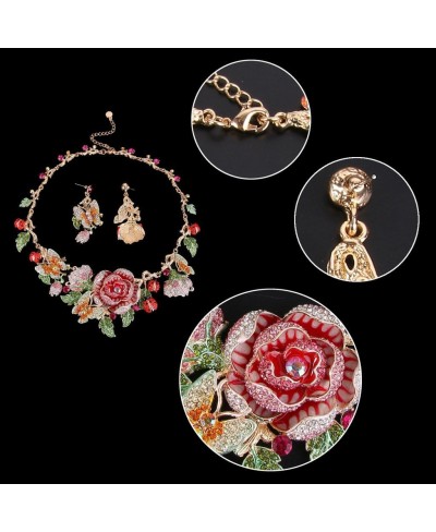 Crystal Enamel Flower Cluster Butterfly Ladybug Insect Necklace Earrings Set Gold-Tone $35.64 Jewelry Sets