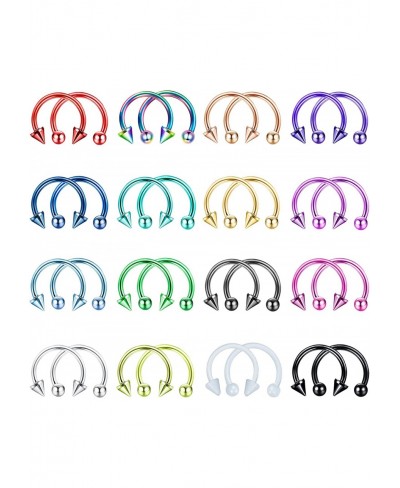 32PCS 16G Horseshoe Septum Rings Stainless Steel Nose Circular Barbells Rings Cartilage Tragus Helix Eyebrow Colorful Daith E...