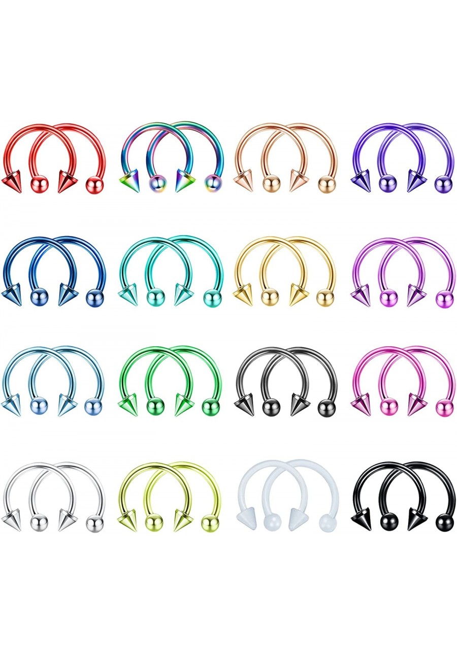 32PCS 16G Horseshoe Septum Rings Stainless Steel Nose Circular Barbells Rings Cartilage Tragus Helix Eyebrow Colorful Daith E...