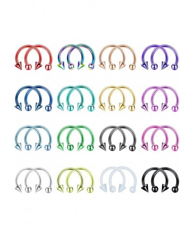 32PCS 16G Horseshoe Septum Rings Stainless Steel Nose Circular Barbells Rings Cartilage Tragus Helix Eyebrow Colorful Daith E...