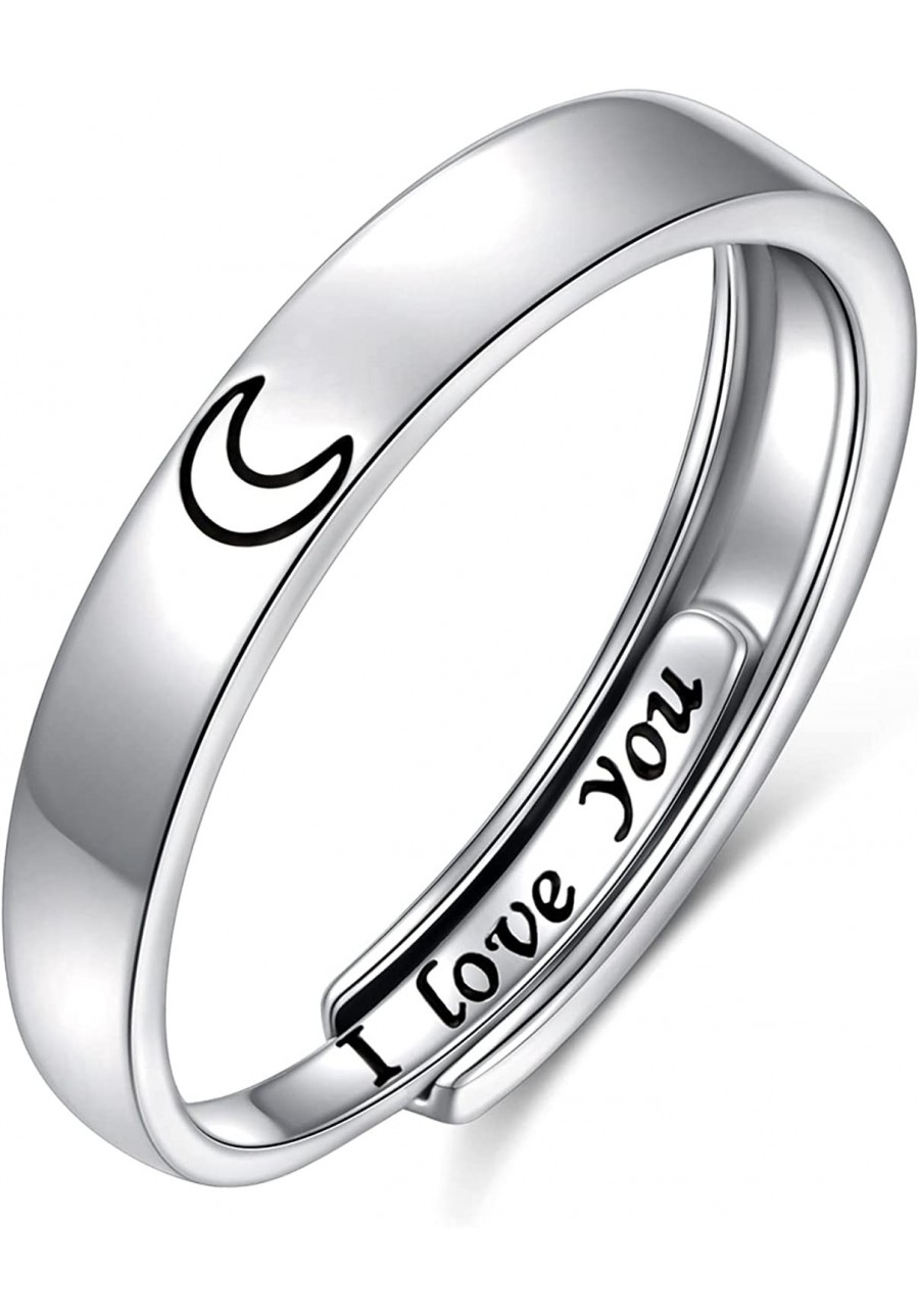 925 Sterling Silver Sun and Moon Matching Rings One Ring Adjustable Suitable for Men Women Couples Rings Engraved I Love You ...