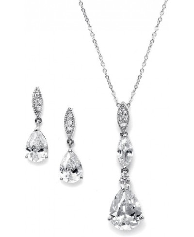 Platinum Plated Pear-Shaped CZ Bridal Bridesmaids or Prom Necklace and Earring Set $33.54 Jewelry Sets