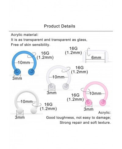 72Pcs Septum Retainer 16G Clear Bioflex Septum Rings Flexible Plastic Septum Nose Hoop Piercing Jewelry for Women Men 8-10mm ...