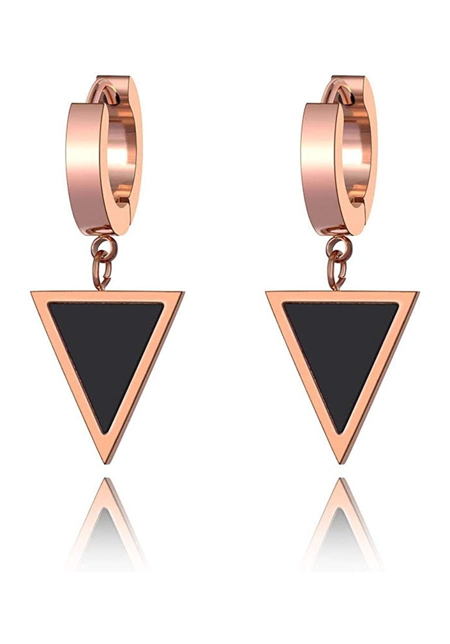 Stainless Steel Geometric Triangle Earrings Black Acrylic Clip Earrings $6.85 Clip-Ons