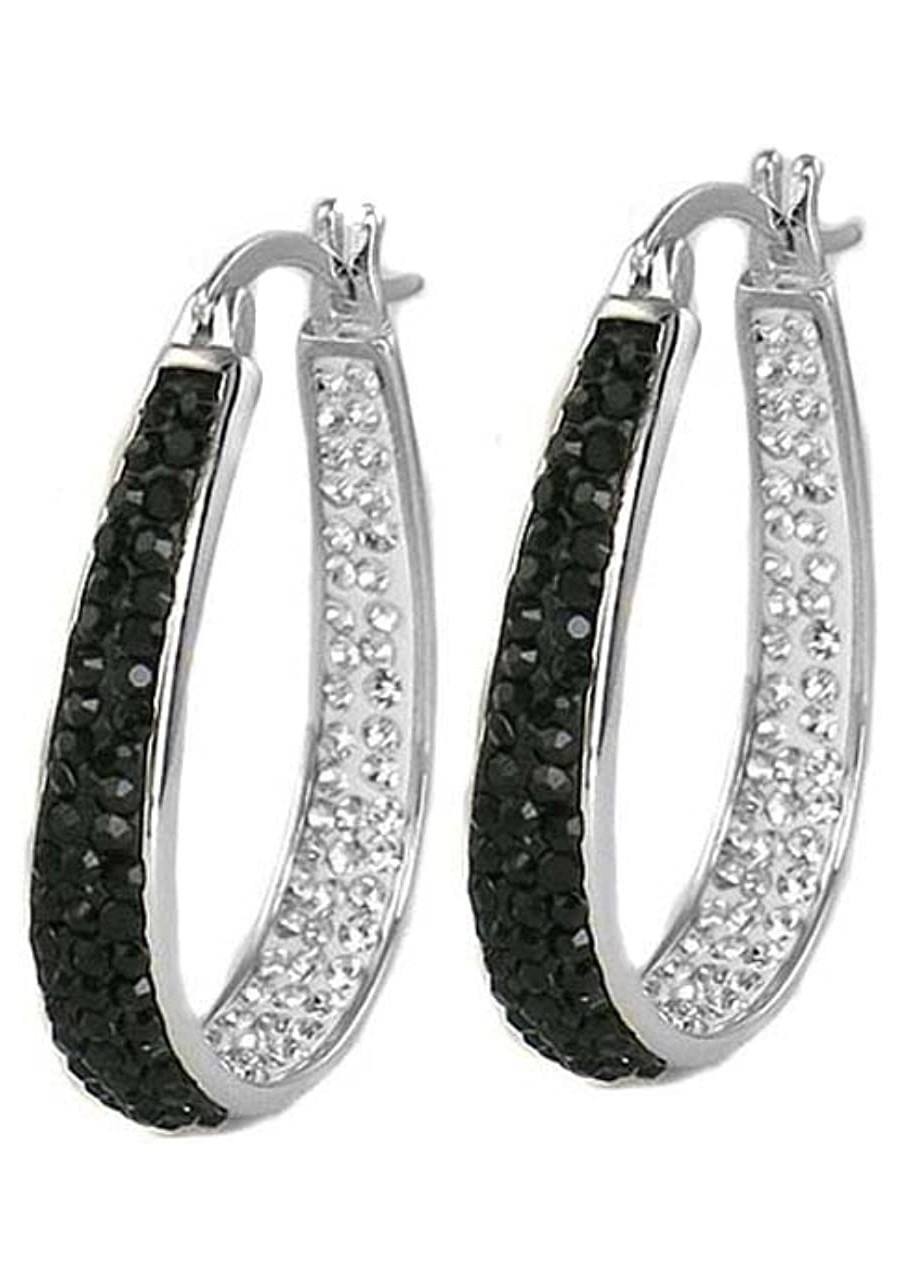 Crystal Inside Out Hoop Earrings Half Black and Half White $33.43 Hoop