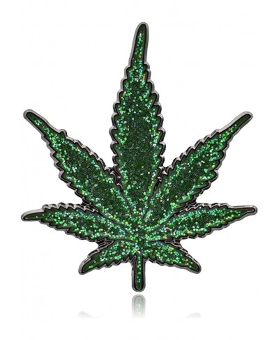 Marijuana Weed Leaf Glitter Enamel Lapel Pin $12.02 Brooches & Pins