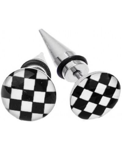 Fake Tapers Glow in The Dark Checkerboard Earrings 16 Gauge Studs Taper 0G Gauges Look Pair $16.78 Faux Body Piercing Jewelry