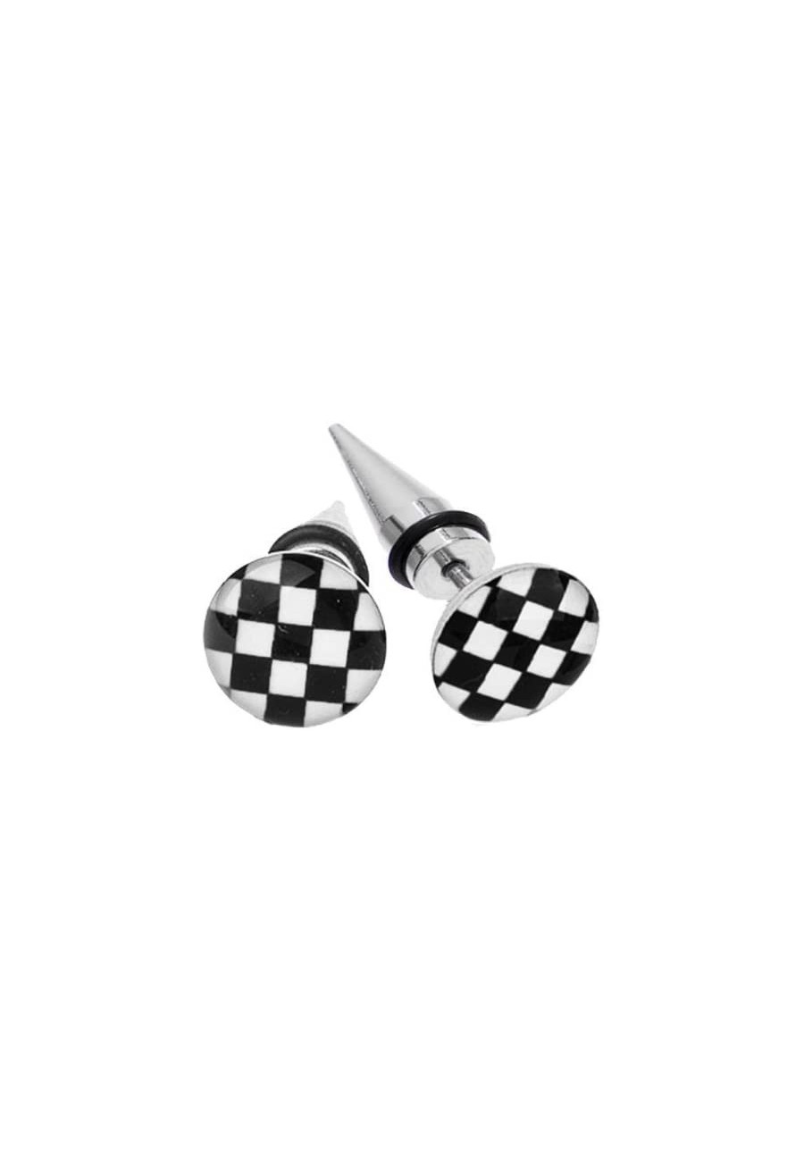 Fake Tapers Glow in The Dark Checkerboard Earrings 16 Gauge Studs Taper 0G Gauges Look Pair $16.78 Faux Body Piercing Jewelry