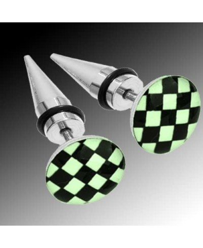 Fake Tapers Glow in The Dark Checkerboard Earrings 16 Gauge Studs Taper 0G Gauges Look Pair $16.78 Faux Body Piercing Jewelry