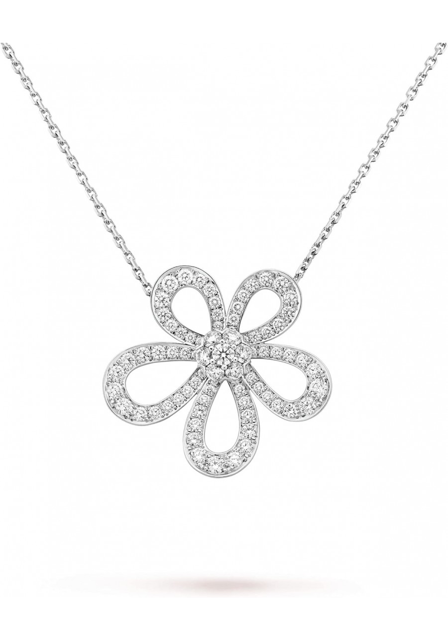 Womens Vintage Flowerlace Diamond White Gold AU750 Necklace for Women Ladies $49.46 Pendant Necklaces