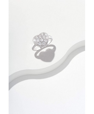 .925 Sterling Silver Pavé-Set Cubic Zirconia Heart Ring $20.51 Statement