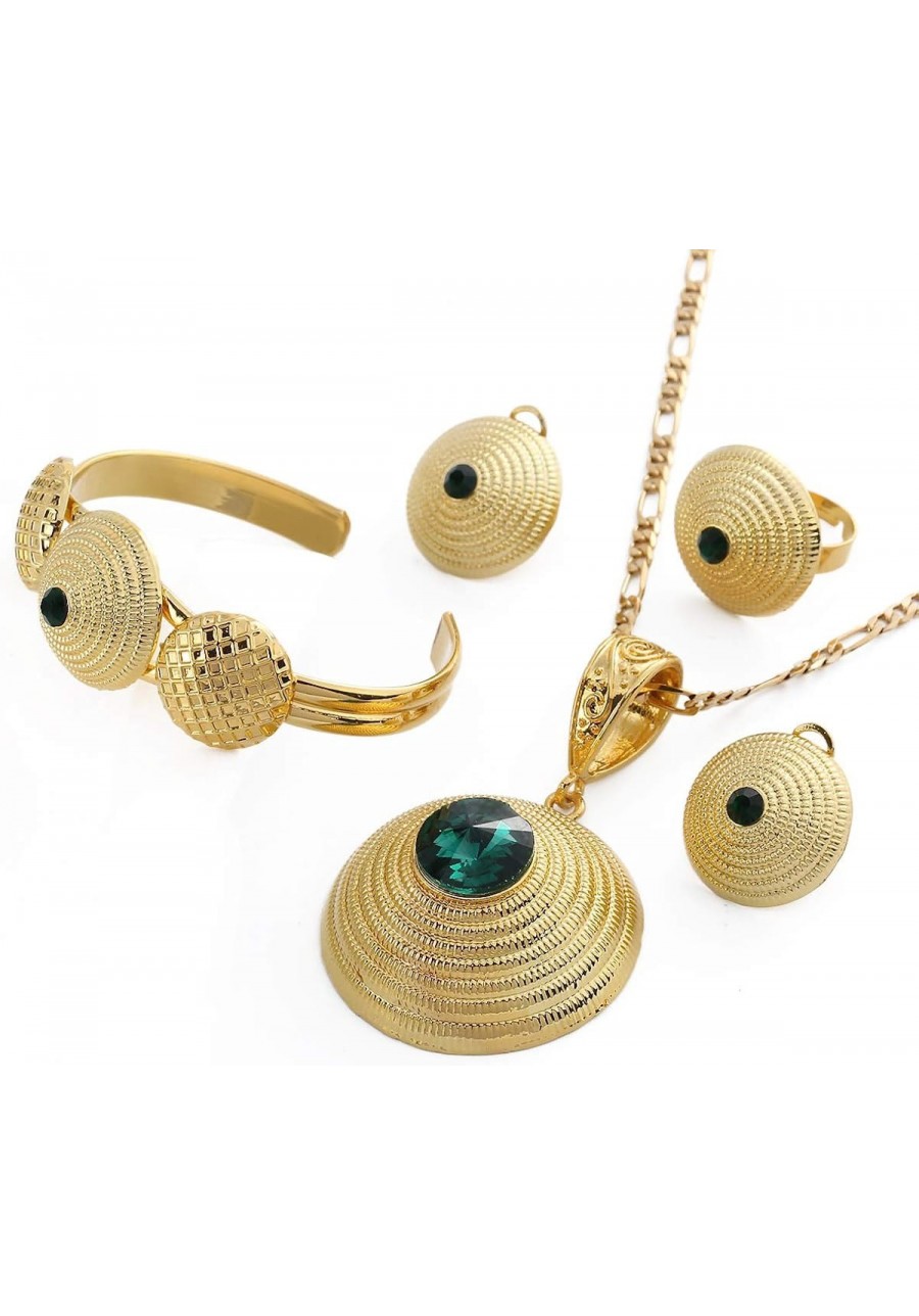 Ethiopian Jewelry Set Pendant Necklace Earrings Ring Bangle for Women Eritrean African Bride Gift $22.12 Jewelry Sets