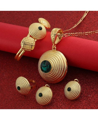 Ethiopian Jewelry Set Pendant Necklace Earrings Ring Bangle for Women Eritrean African Bride Gift $22.12 Jewelry Sets