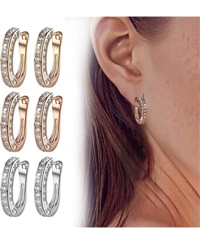 Womens Luxury Diamond Earrings Three-Sided Full-drilled Rhinestone Ear Clips Fashion Shiny Jewelry Gifts for Wife Friends $8....