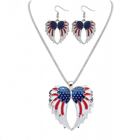 Angle Wing Pendant Necklace and Earrings Set for Women USA American Flag Independence Day Jewelry $12.35 Jewelry Sets