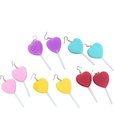 3/4/5Pairs Lovely Resin Heart-shaped Lollipop Drop Earring Handmade Candy Color Simulation Food Dangle Earring for Women Girl...