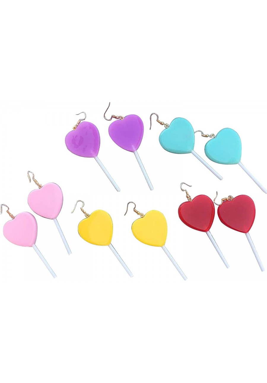 3/4/5Pairs Lovely Resin Heart-shaped Lollipop Drop Earring Handmade Candy Color Simulation Food Dangle Earring for Women Girl...