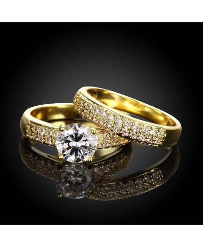 Women's Gold and Platinum Plated AAA CZ Engagement Band Double Wedding Rings Set Fashion Bridal Rings Set for Women KR005 $10...